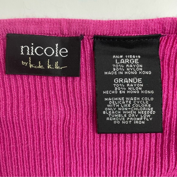 Nicole Miller Womens Ribbed Pullover Sweater Fuschia Pink Ruffled Cuffs. New - Picture 9 of 9